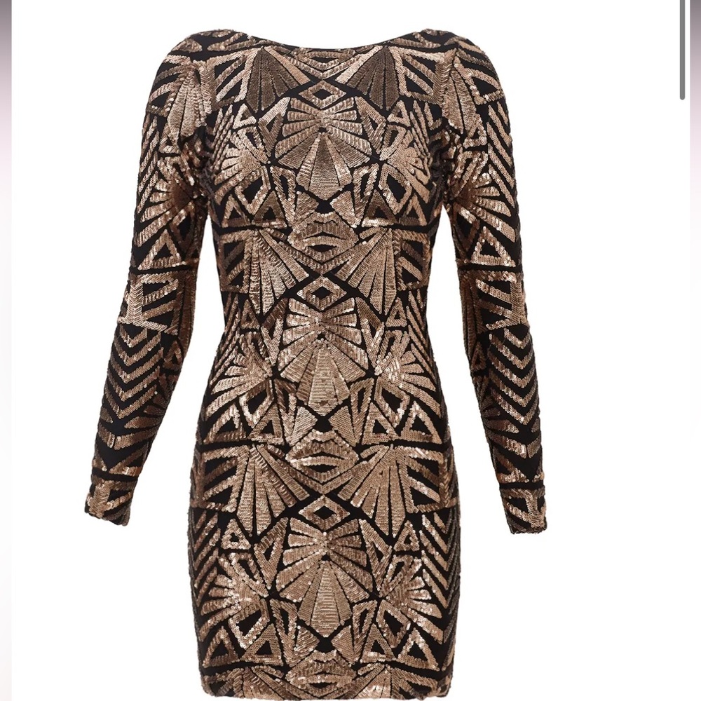 Dress the Population Black and Gold Sequin Dress